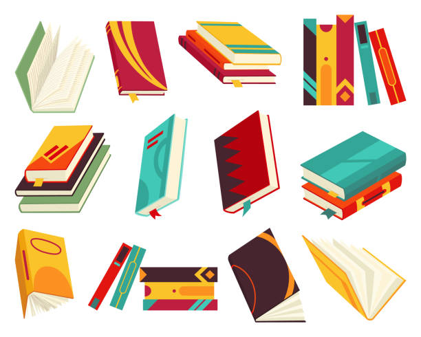 istock Collecction of various books, stack of books, notebooks. Reading, learn and receive education through books. Read more books. Hand drawn educational vector illustration. Flat design style 1848588165
