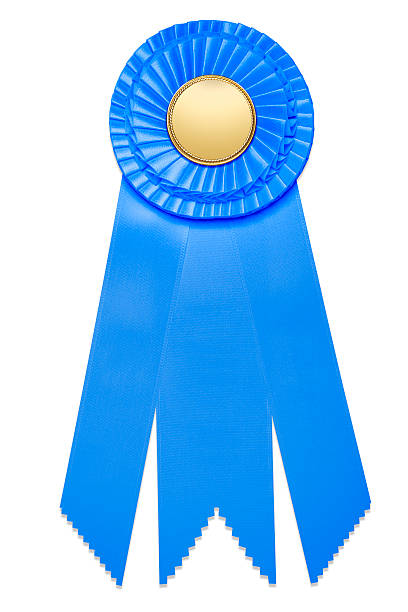 istock Fancy Blue Ribbon With Blank Gold Plate 184860086