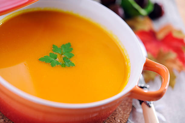 istock Pumpkin creme soup in skew 184860228