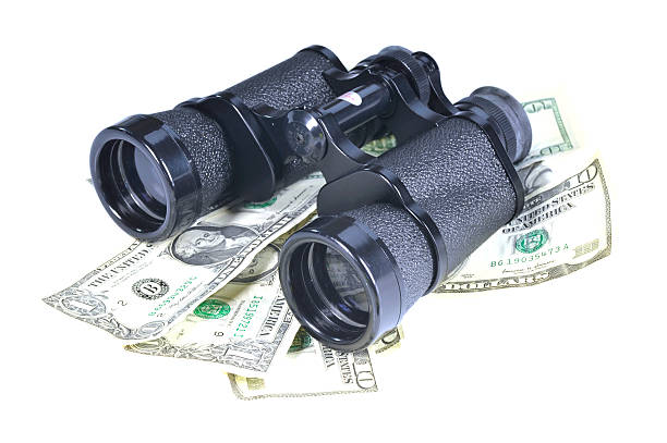 istock looking for money - binoculars on dollars 184861275