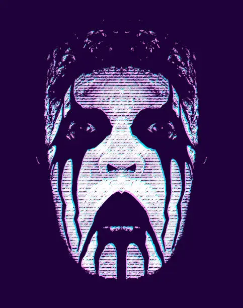 Vector illustration of Spooky, Gothic Style Male Face with Glitch Technique