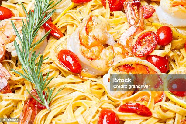 Grilled Jumbo Shrimp And Pasta Stock Photo - Download Image Now - Barbecue - Meal, Cherry Tomato, Cooking