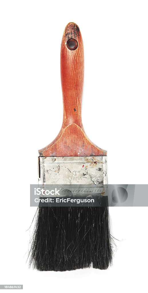 Wooden Paint Brush Isolatd on white "A used paintbrush, on white." Black Color Stock Photo