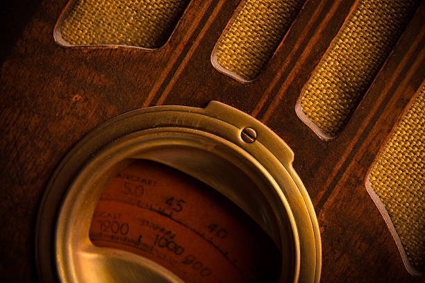 Close-up detail of a vintage old-fashioned 1930's radio made of wood