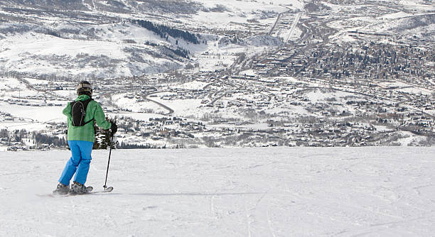 woman skiing above Steamboat Springs, Colorado "woman skiing above Steamboat Springs, Colorado" steamboat springs stock pictures, royalty-free photos & images