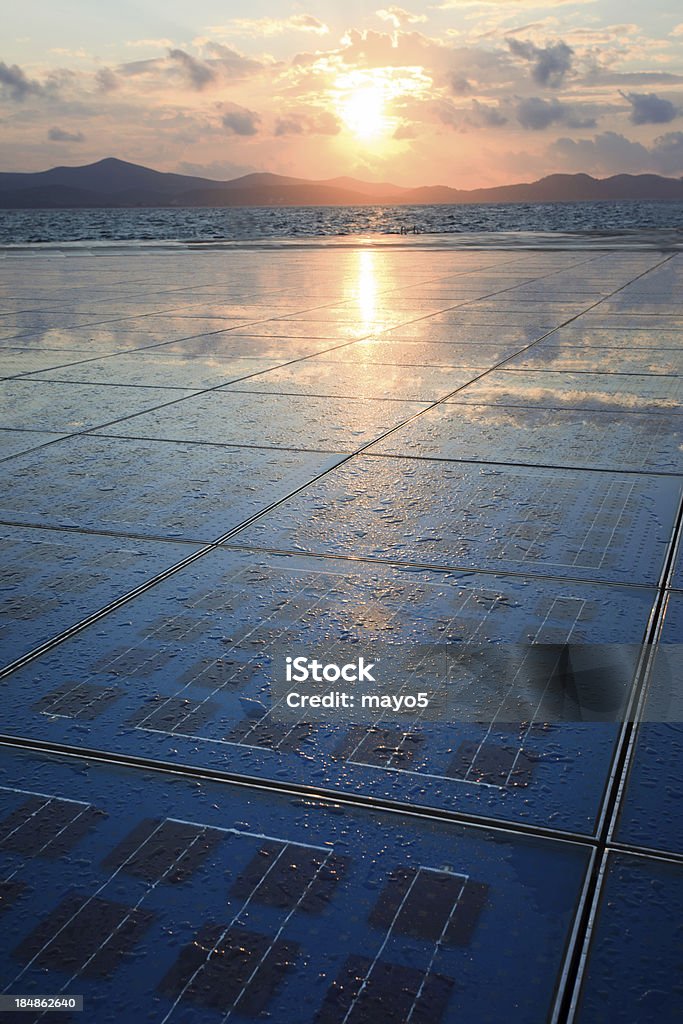 solar Solar panel at sunset Control Panel Stock Photo