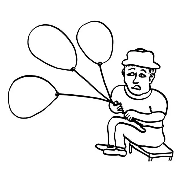 Vector illustration of hand drawing of a of a man who sells blimps