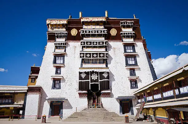"The White Palace of Potala Palace in Lhasa, Tibet. This part of the Potala Palace used to serve as the living quaters of the Dalai Lama."