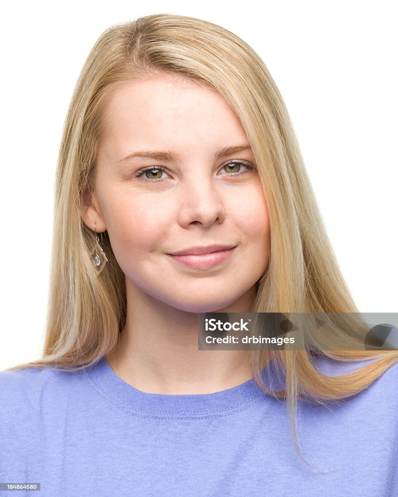 Content Girl Headshot Portrait Portrait of a young woman on a white background. http://s3.amazonaws.com/drbimages/m/vi.jpg 20-24 Years Stock Photo