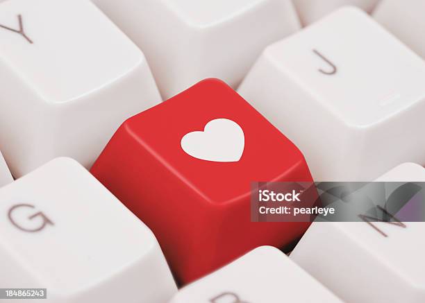 Red Key With Heart Symbol On Computer Keyboard Stock Photo - Download Image Now - Heart Shape, Computer Keyboard, Office