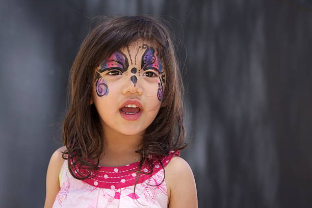 little kid boy with face painted with a spider web, Activity for kids on birthday celebration part, face painting, fun and happiness