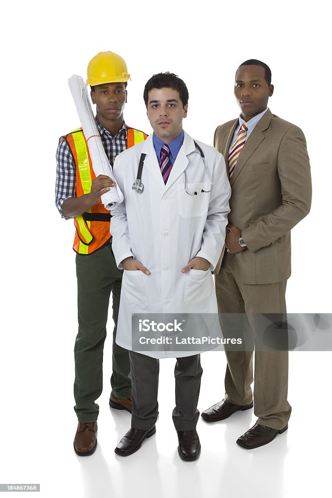 Tres hombres de diferentes profesiones, trabajador de la construcción "), médico, hombre - Foto de stock de Varios oficios libre de derechos