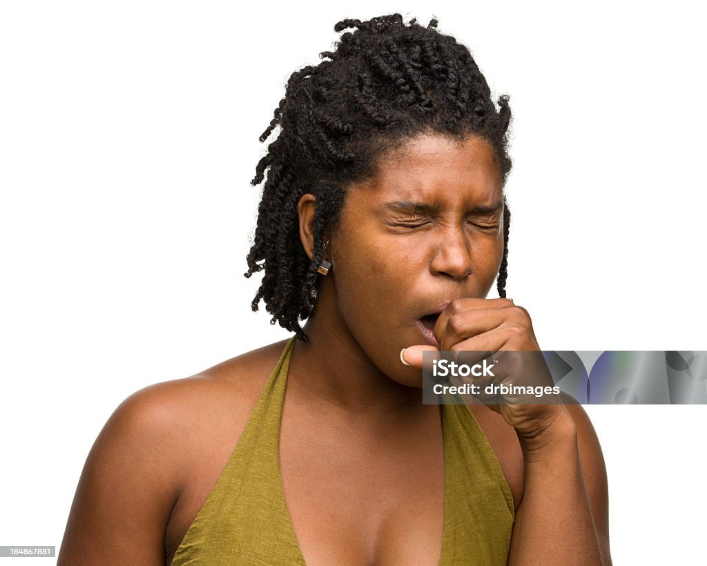 咳をする女性 - 口を開けるのロイヤリティフリーストックフォト