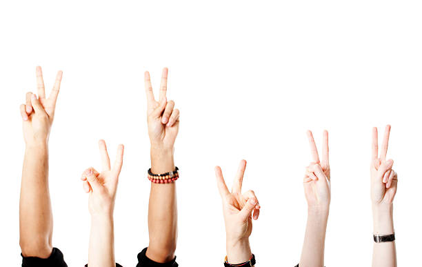 istock Arms with victory sign 184868445