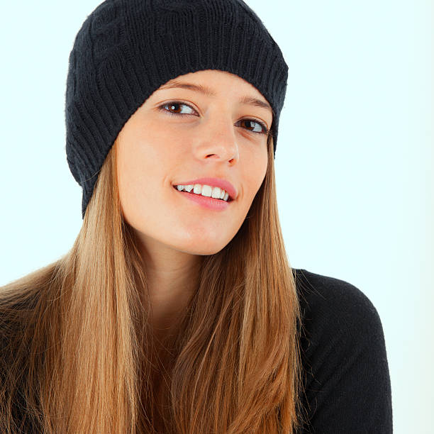 istock Cute girl with warm winter wool cap 184868660