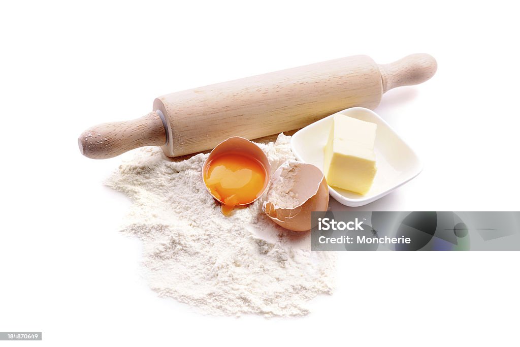 Baking ingredients on white Flour Stock Photo