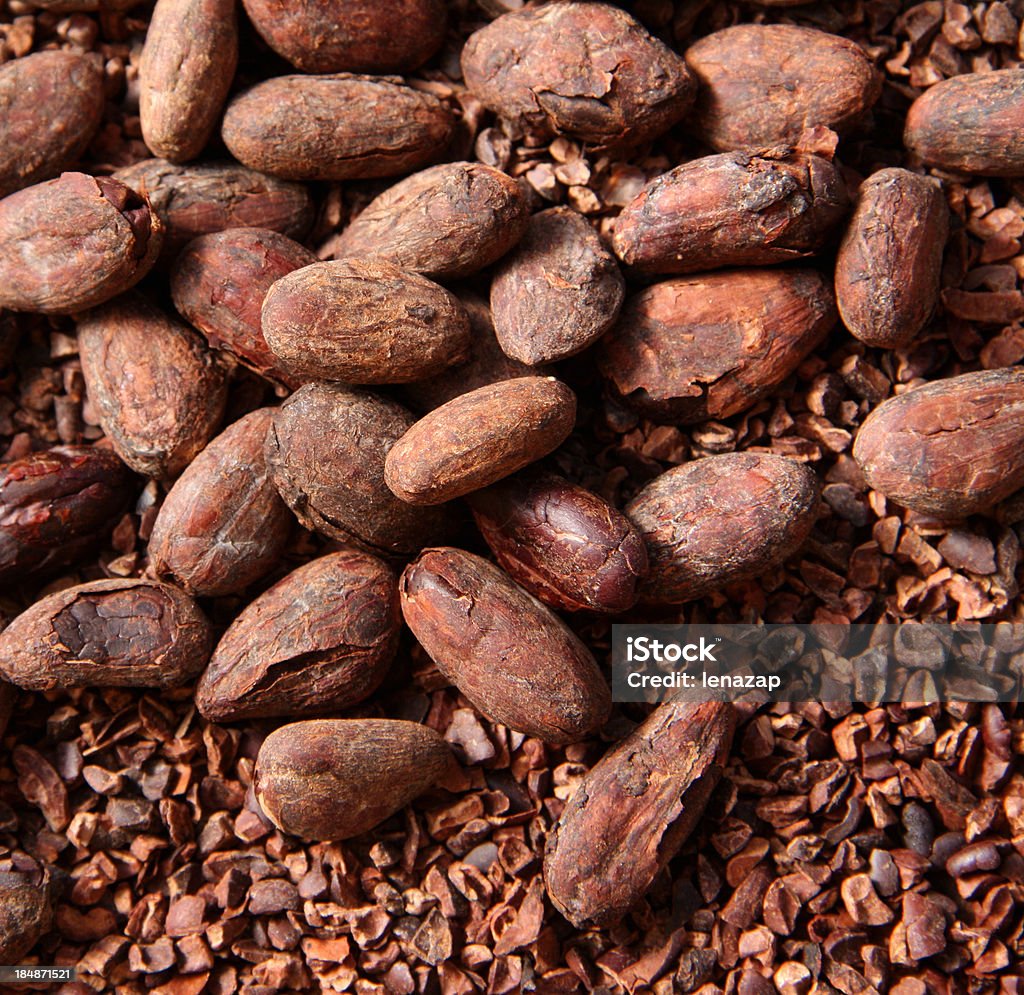 Cocoa beans: whole and ground Cocoa Bean Stock Photo