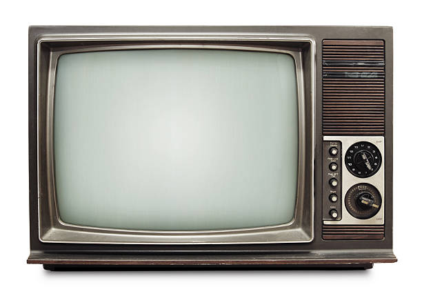 白色の背景にビンテージテレビ、クリッピングパス - テレビ ストックフォトと画像