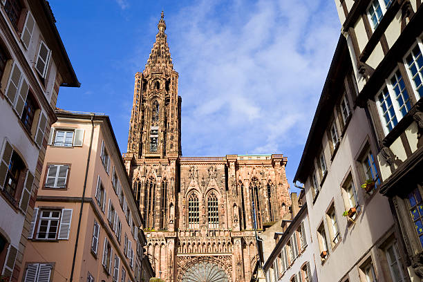 Strasbourg, france, september 03,  2018 : Sculpted pulptit details of Saint Etienne cathedral, made by architect Hans Hammer, 15th century