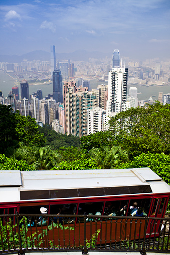 Hong Kong view from the Peak. the Peak tramway  connects Central district to the upper levels of the city.