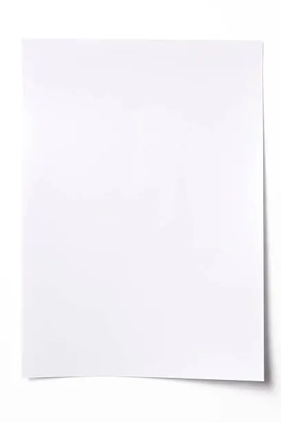 Photo of Isolated shot of blank white paper sheet on white background