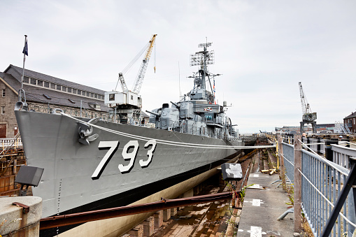 Norfolk, VA, USA - June 20, 2022: Image of the USS Wisconsin BB64 battle ship at Norfolk VA