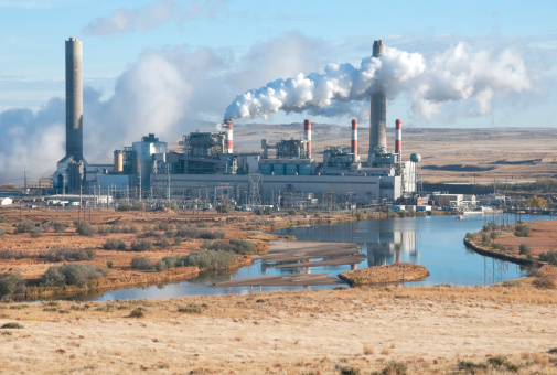 Coal-fired power plant on river in eastern Wyoming