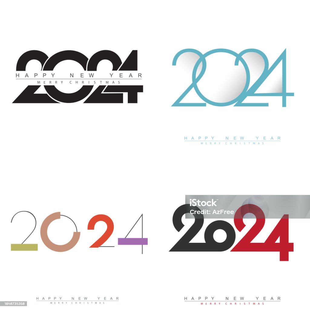 Vector Design Examples 2024 Modern Happy New Year 2024 Design Set Greeting Concept For 2024 New ...