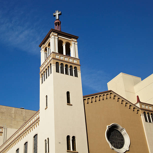 Saints Peter and Paul Church is a Roman Catholic Church in San Francisco's North Beach neighborhood.  Masses are offered in Italian, Mandarin and English.  During 1926-1927 the church was the target of radical anti-catholic anarchists, and suffered five bomb attacks. The church appeard in several Hollywood films, including two Clint Eastwood films, and was the site of post-wedding photos for Marylin Monroe and Joe DiMaggio.  San Francisco, California, 2012.