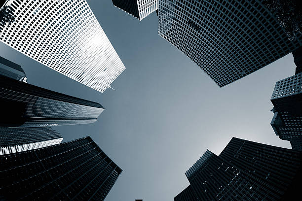 istock Skyscrapers, Architecture Downtown, Blue Toned, Fish-Eye Lens 184874917