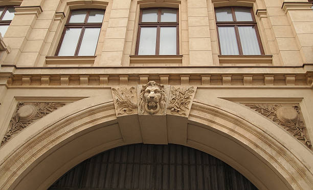 istock Architectural detail  with lion head and leaves pattern 184875406