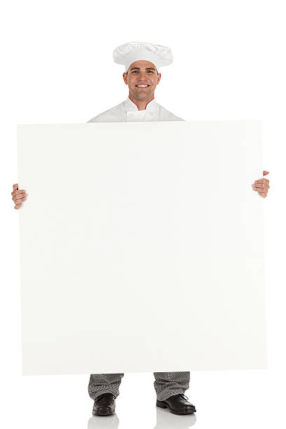 istock Portrait of chef holding a placard 184875456
