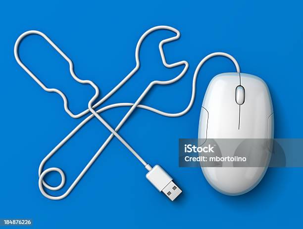 Myszy Narzędzia Symbol Niebieski Przewód - zdjęcia stockowe i więcej obrazów Narzędzie do pracy - Narzędzie do pracy, Obraz stworzony cyfrowo, Myszka do komputera