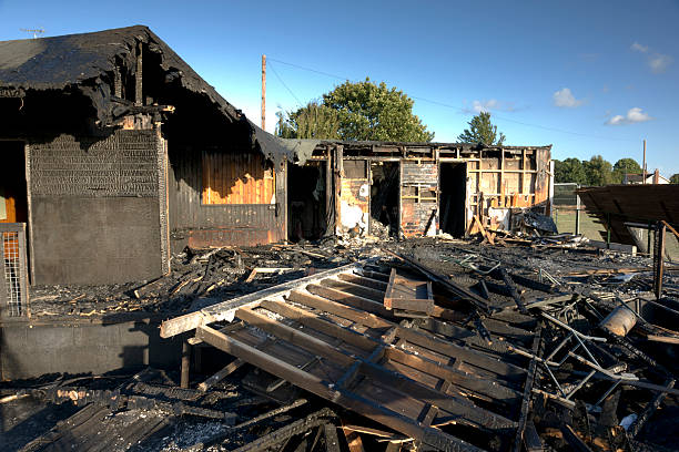 istock Fire damage to a village pavilion 184876438