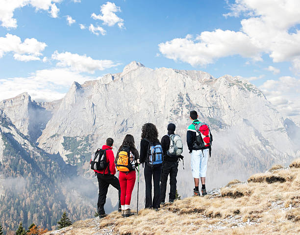 istock trekking friends looking at view 184876489