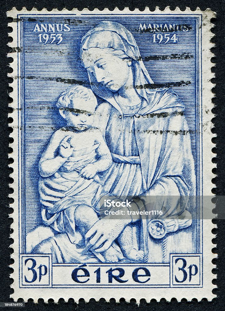 La Vierge Marie et de Jésus Timbre - Photo de Bleu libre de droits