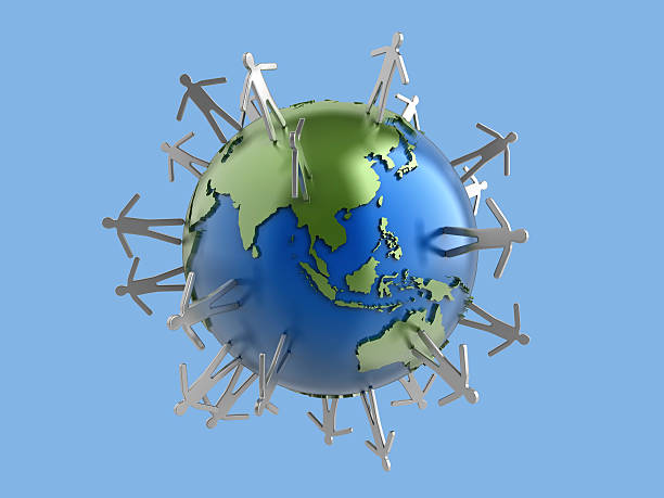istock Human figures on a Metal globe - Asia 184877814