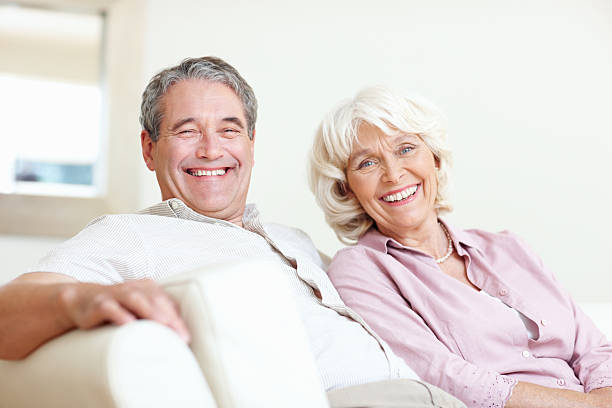 istock Cheerful senior couple smiling 184878141