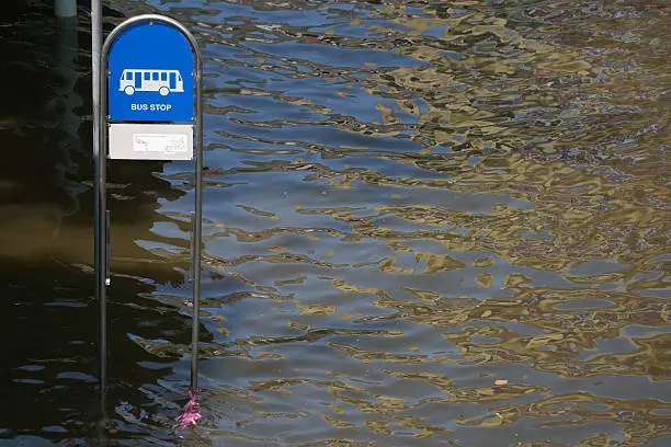 Photo of Bus Stop sign flood at Bangkok Thailand