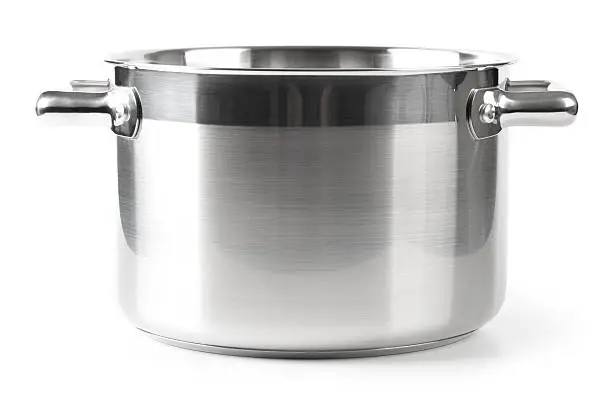 "Stainless steel Pan on white. This file is cleaned, retouched and contains"