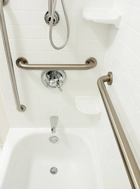 Shower with rails for handicapped stock photo