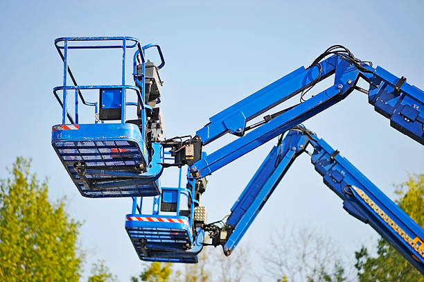 lifting platform close-up of lifting platforms in a row crane truck stock pictures, royalty-free photos & images
