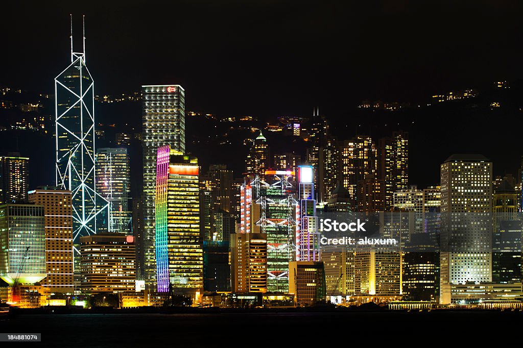 Hong Kong at night Hong Kong skyline at night Aerial View Stock Photo