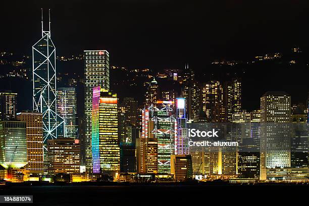 Hong Kong At Night Stock Photo - Download Image Now - Aerial View, Architecture, Asia
