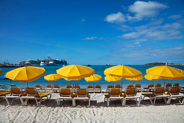 istock Beach sun loungers and sunshades 184881160