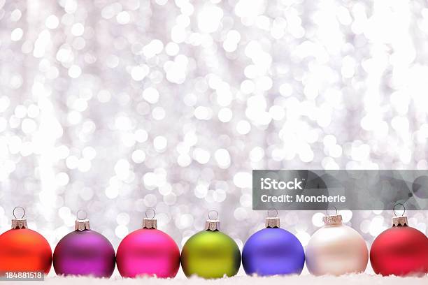 Christmas Baubles With Illuminated Background Stock Photo - Download Image Now - Aluminum, Blue, Brightly Lit