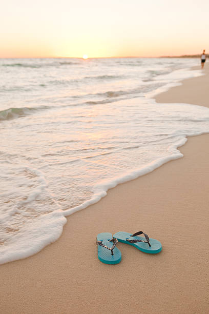 istock Sunrise On Blue Flip-flop And Water's Edge 184881617