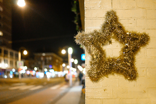 Winter Decoration of Star at Night by Amsterdam Street