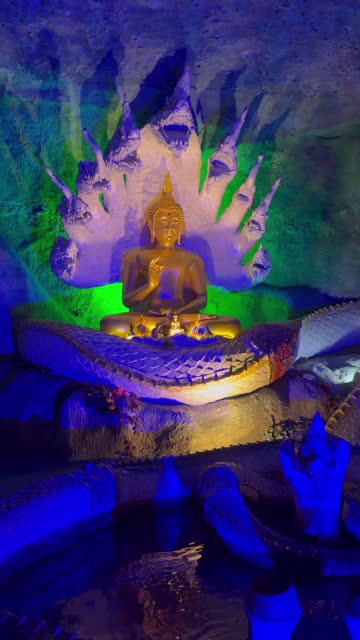 Buddha in the Naga pose in a beautiful cave