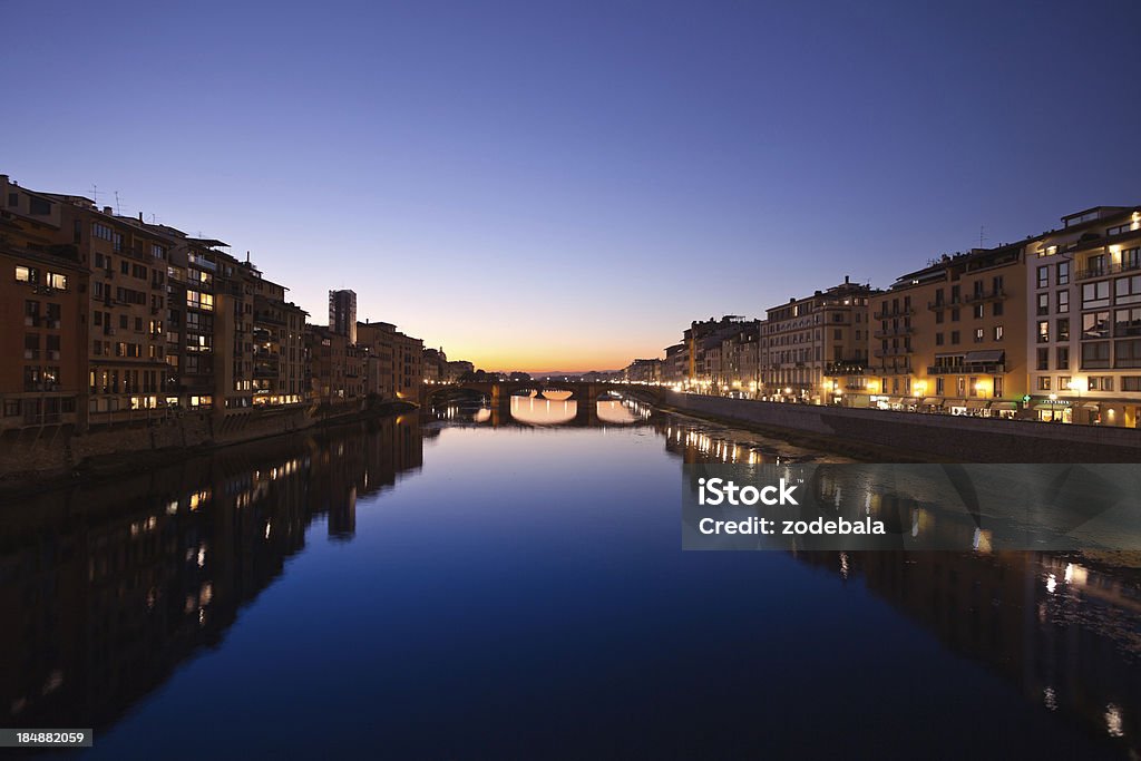 Ponte Santa Trinit&#224; in Florence at Dusk, Italy View of the Arno river and Ponte Santa Trinit Florence - Italy Stock Photo